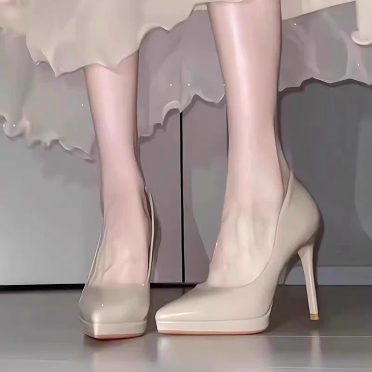 裸色浅口高跟鞋女细跟2025新款防水台不累脚单鞋气质尖头职业