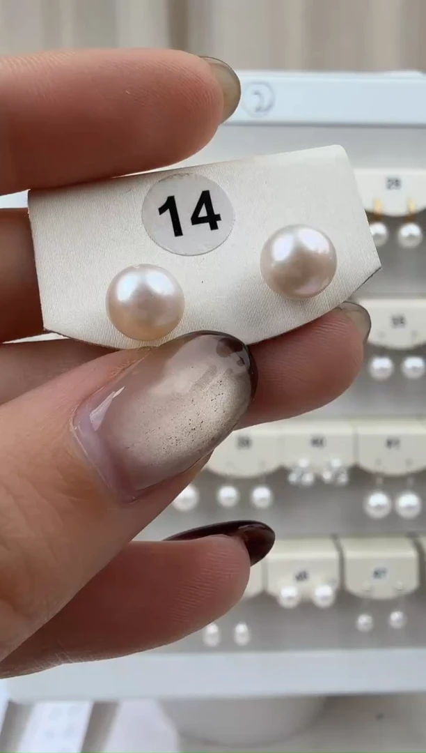 银S925镶嵌耳饰淡水珍珠7-8mm素钉