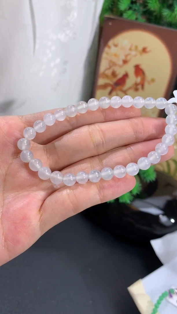 未镶嵌手串翡翠白冰洒乌鸡 卡6mm