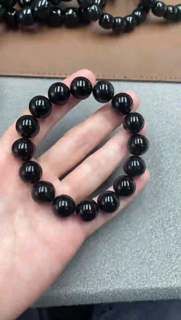 未镶嵌手串和田玉纯天然新疆塔县黑青14圆
