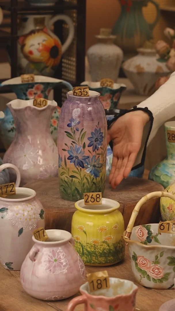 陶瓷景德镇设计师手作花器摆件侘寂风@M635@