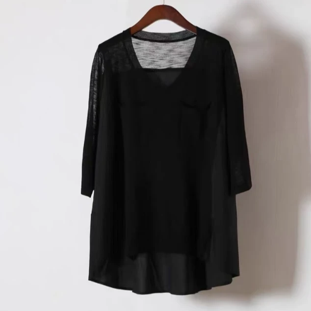 中长款针织衫短款圆领针织衫圆领纯色宽松春夏气质打底设计师百搭