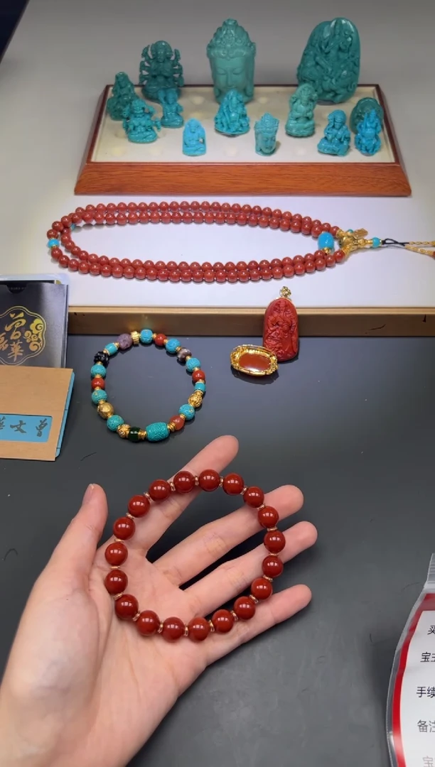 南红玛瑙手串手串18K金镶嵌睡*～手串手串