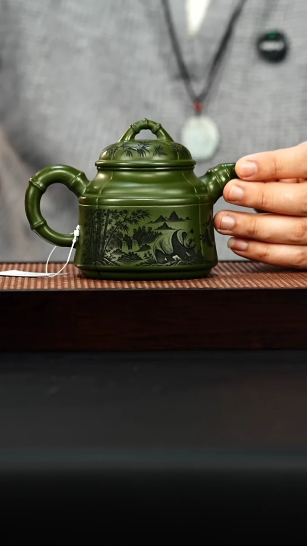 茶壶紫砂宜兴紫砂 竹鼎 绿泥