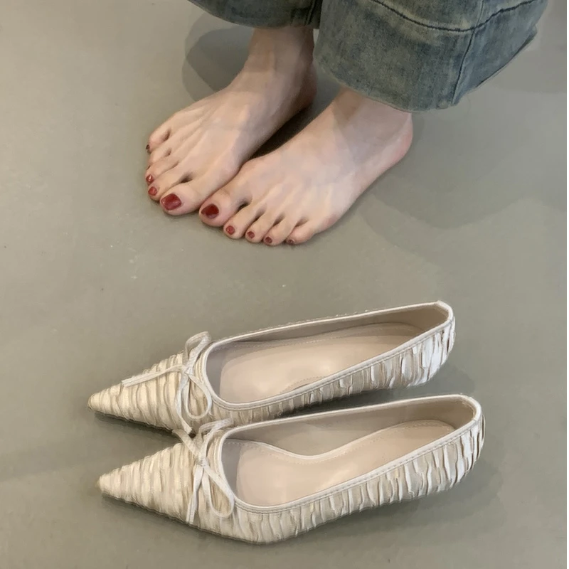 MRL-229-11高跟鞋2025新款法式气质优雅蝴蝶结尖头浅口细跟晚晚鞋