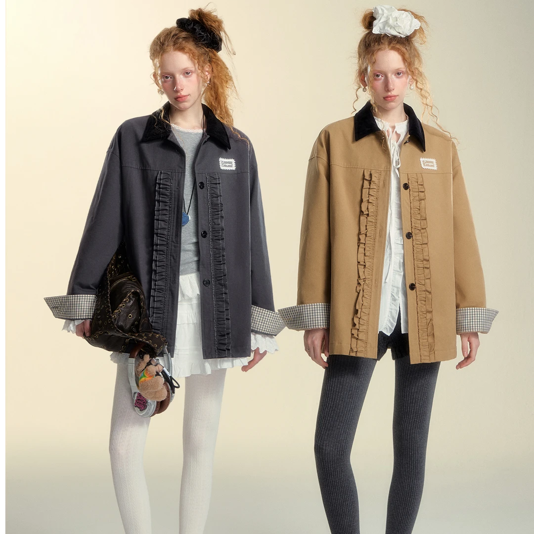 SOMESOWE【王雪糕专属】撞色翻领木耳花边棉服