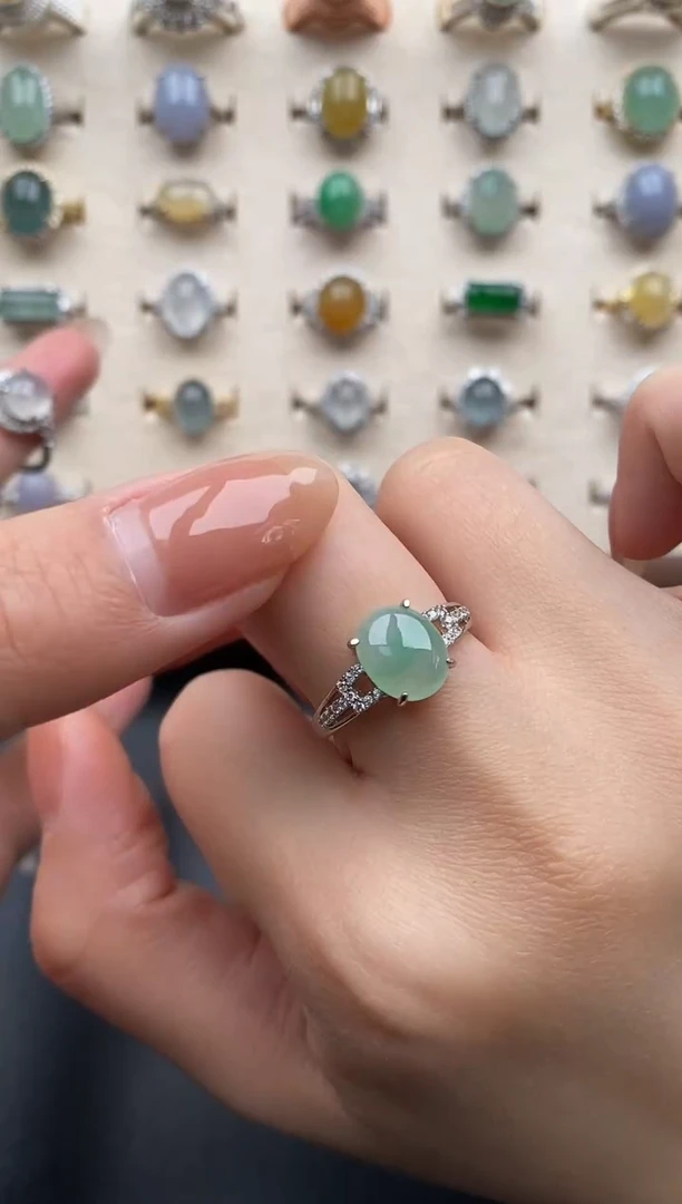 银S925镶嵌戒指翡翠一物一证一礼盒