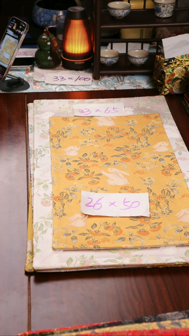 【柿柿如意黄粉双面】中国风干泡织锦茶席26*50