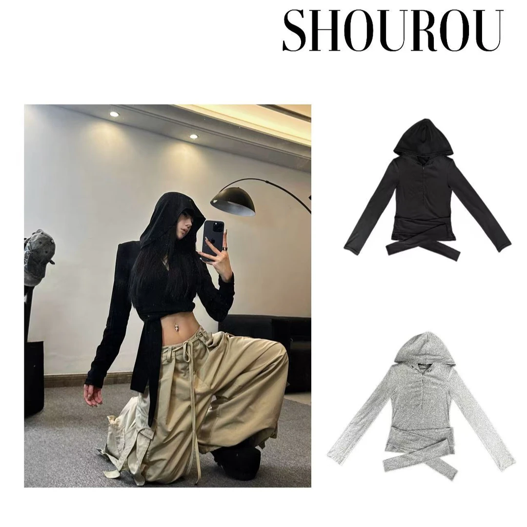 【24AO 瘦小肉】2025年设计师新款连帽绑带针织罩衫8184