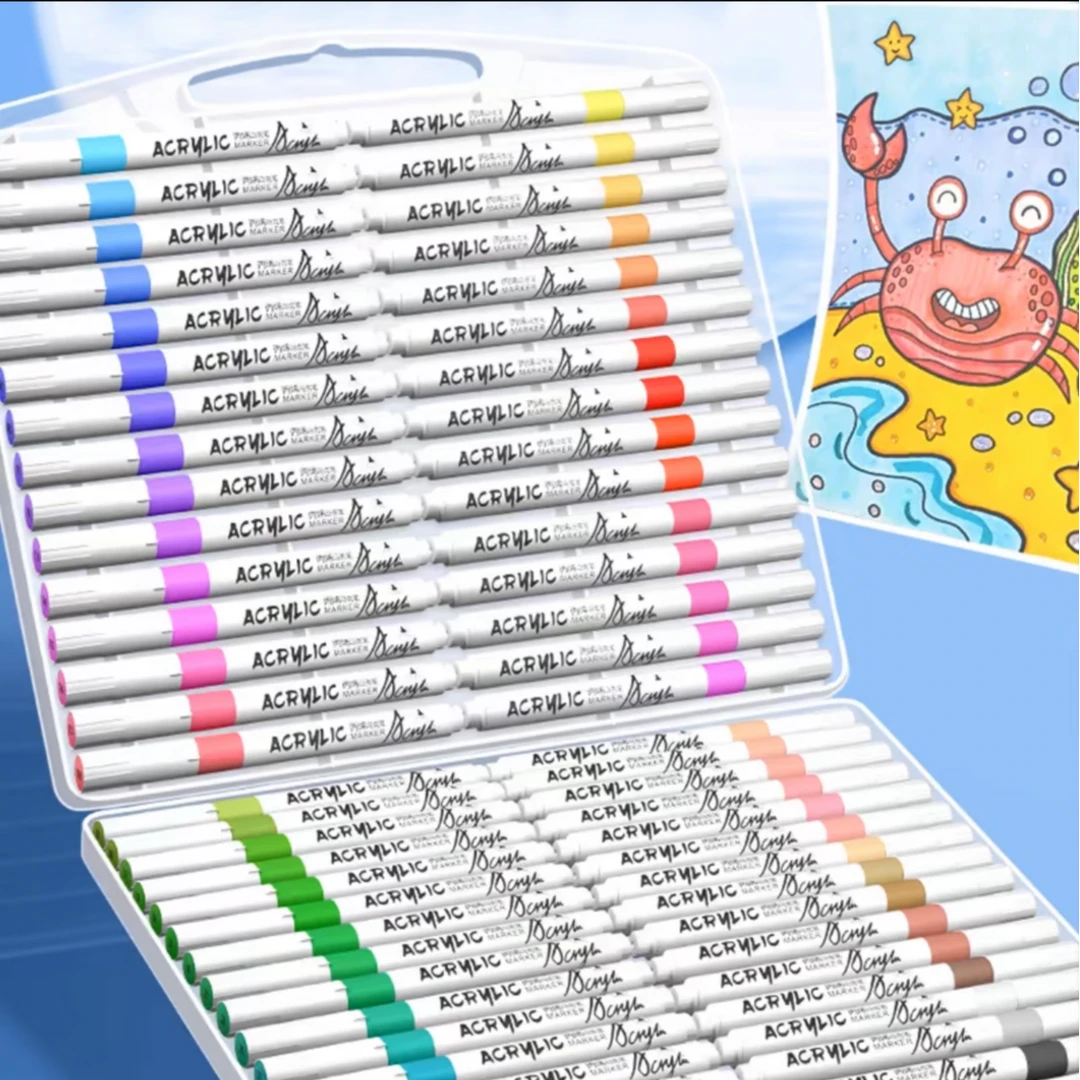 60色丙烯马克笔儿童学生专用可叠色不透纸防水不透纸水洗速干涂鸦