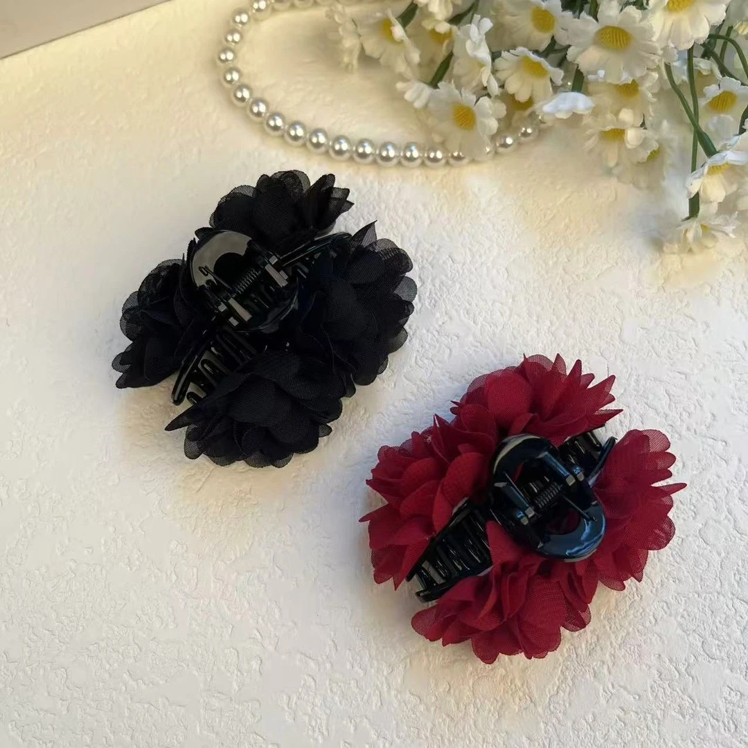 玫瑰花抓夹盘发头花刘海侧边夹法式慵懒感发卡爆款2025新款发饰