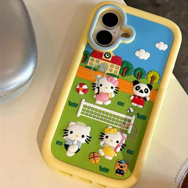 苹果|KT猫运动会可爱熊猫动物园适用iPhone16卡通ins韩硅胶手机壳