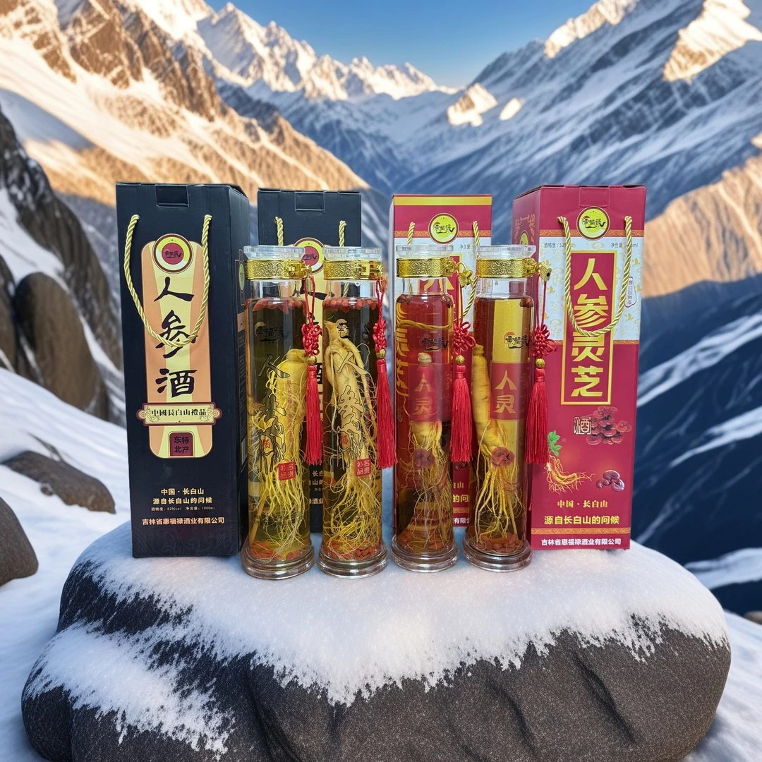 惠福禄甄选长白山大人参酒2瓶大人参灵芝酒2瓶到手4大瓶【H】52度4L