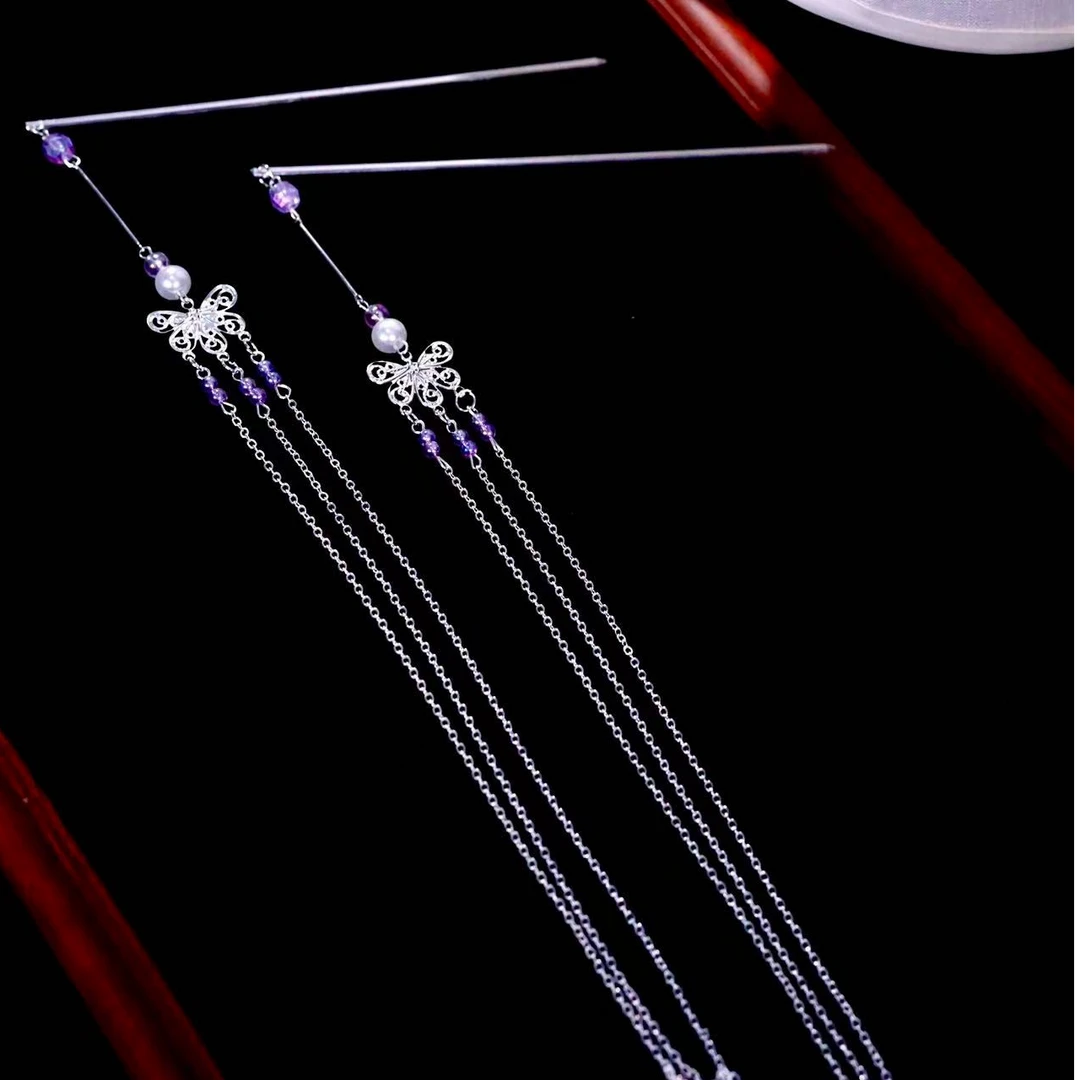 J019新中式流苏二次元蝴蝶发簪【一对】