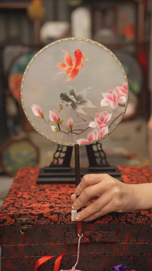 扇子团扇 绣花双面非遗