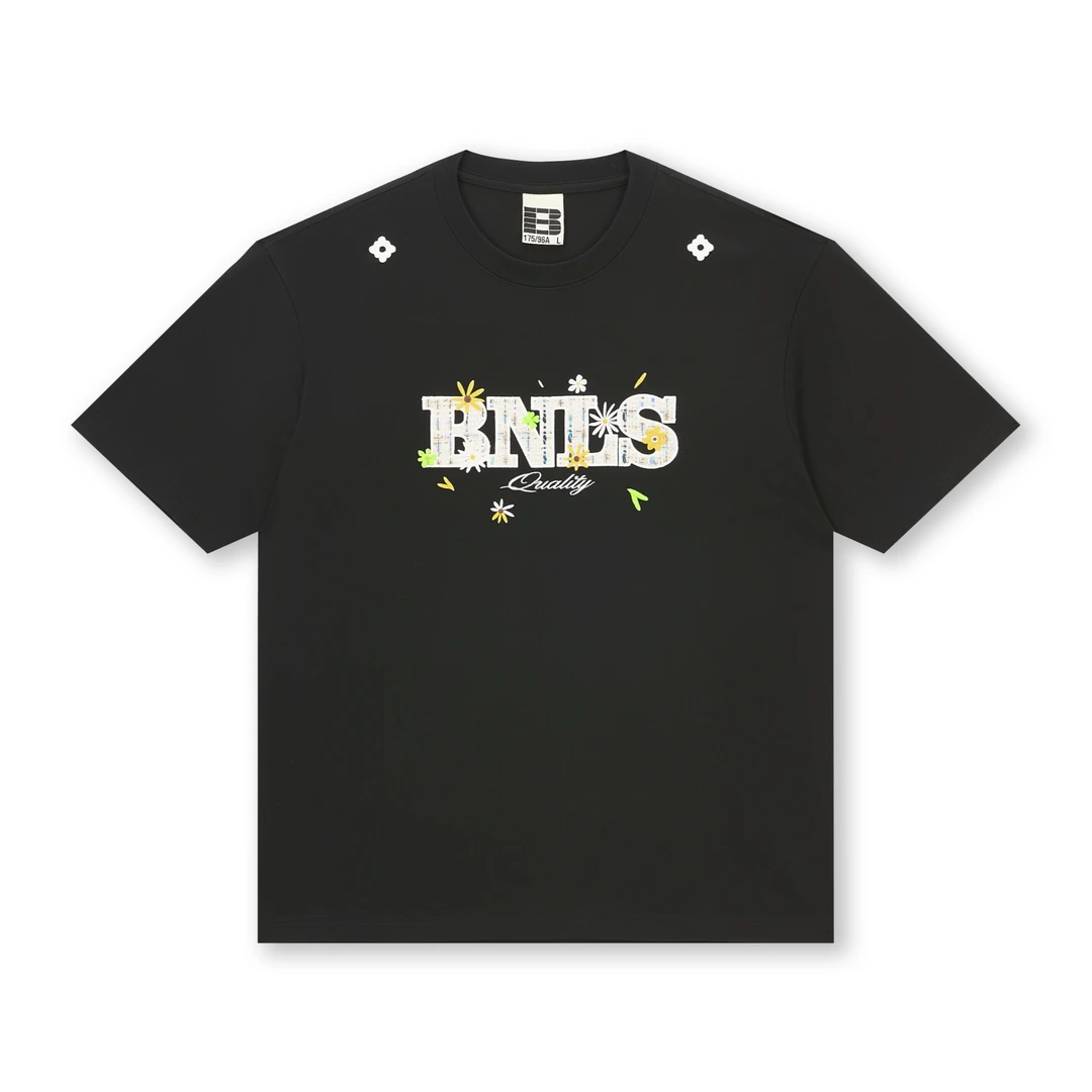 BONELESS美式字母粗花呢贴布绣短袖T恤