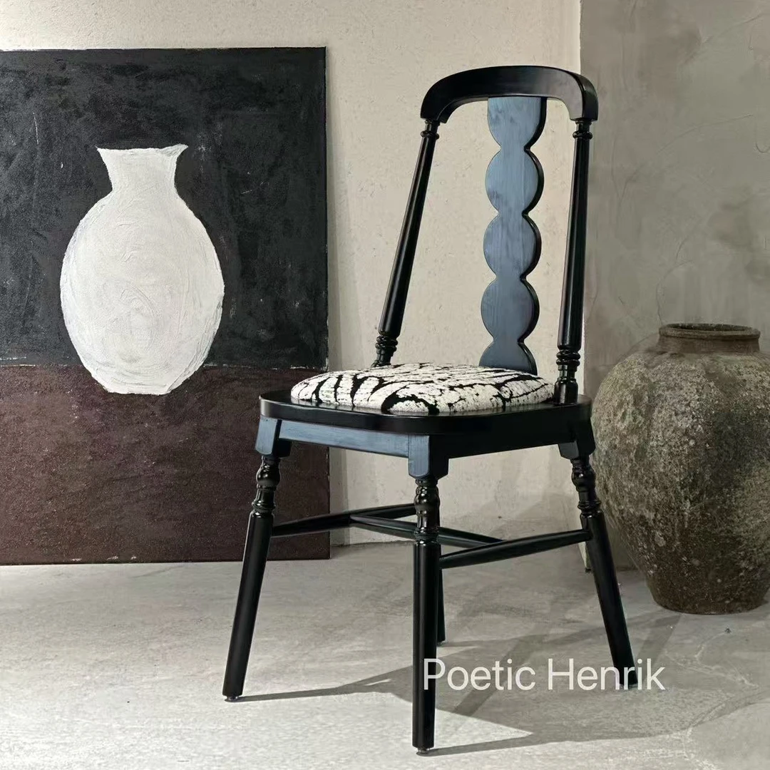 法式实木餐椅简约软包靠背椅轻奢高级感单人椅客厅复古风餐桌椅子