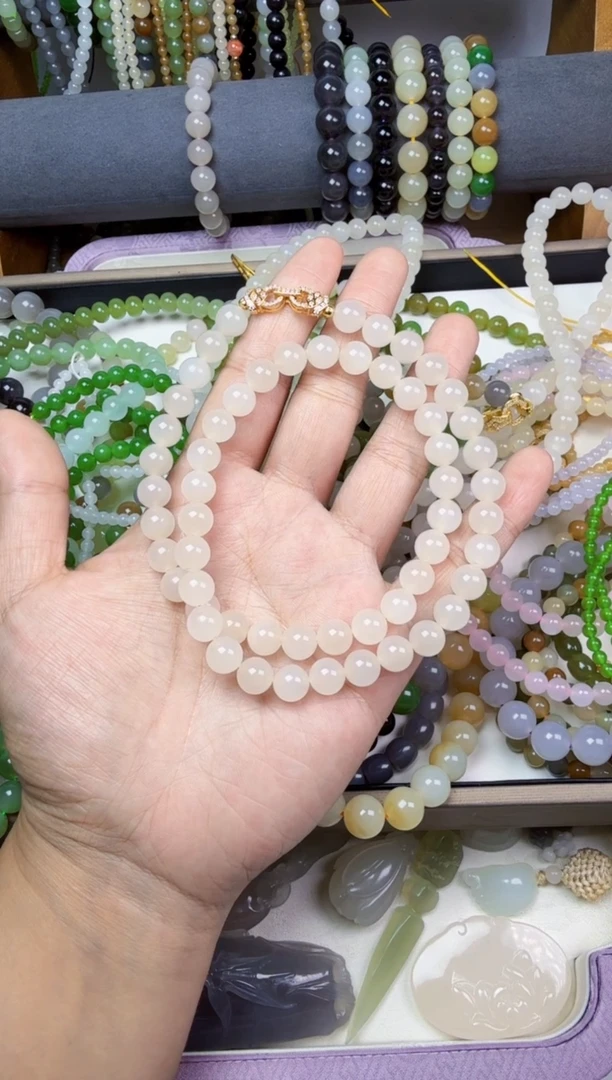 和田玉未镶嵌项链青海料蜂蜜水8mm项链