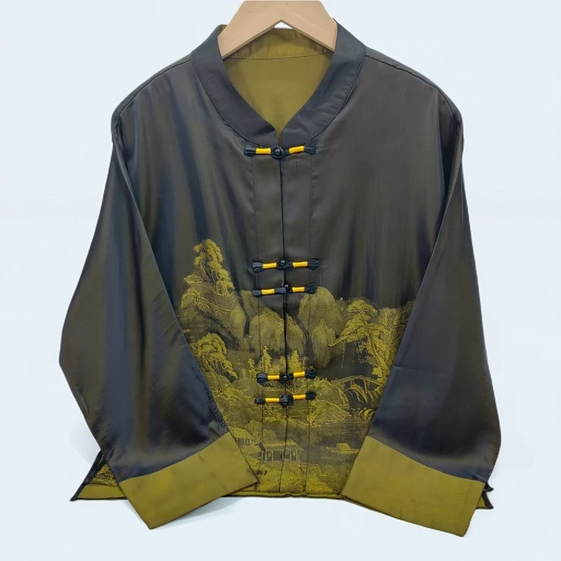 (黑金）新中式经典复古新款气质上衣夏季外套中国风印花时尚盘扣