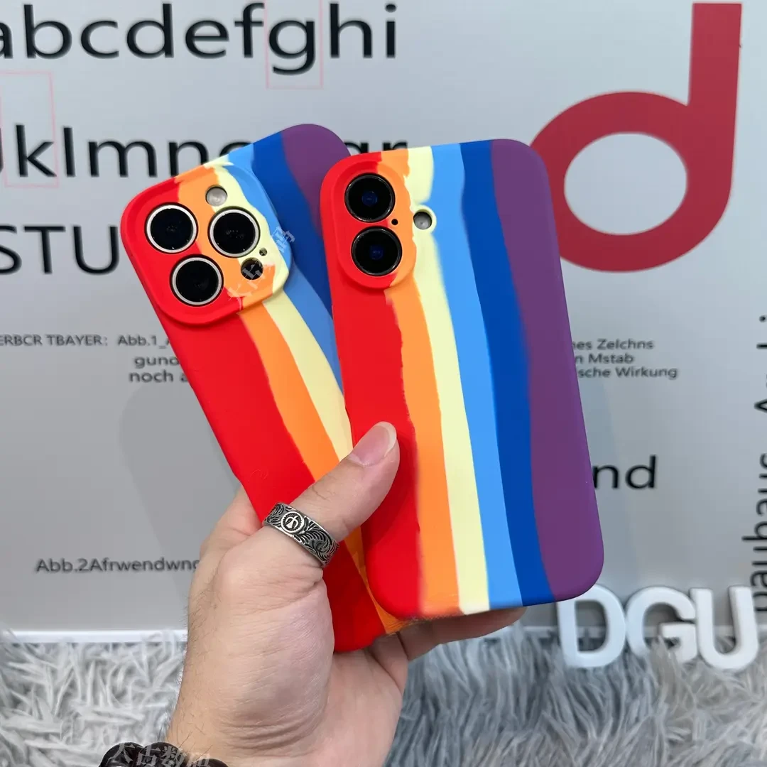 创意彩虹一体拍照按键适用苹果16promax手机壳液态硅胶16精孔全包