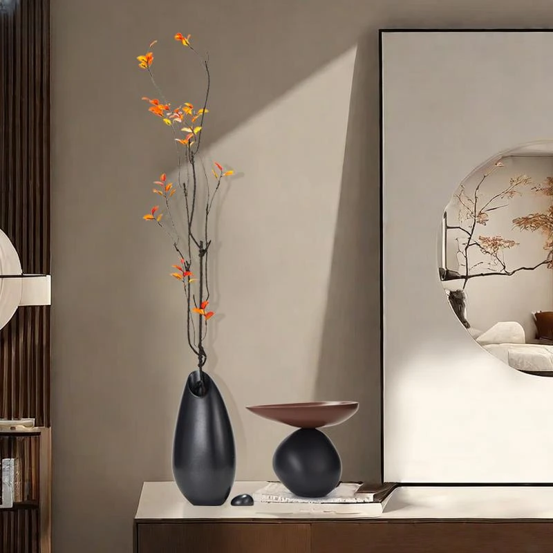 时来运转侘寂风花瓶摆件民宿客厅玄关壁龛柜插花电视柜细长瘦高形