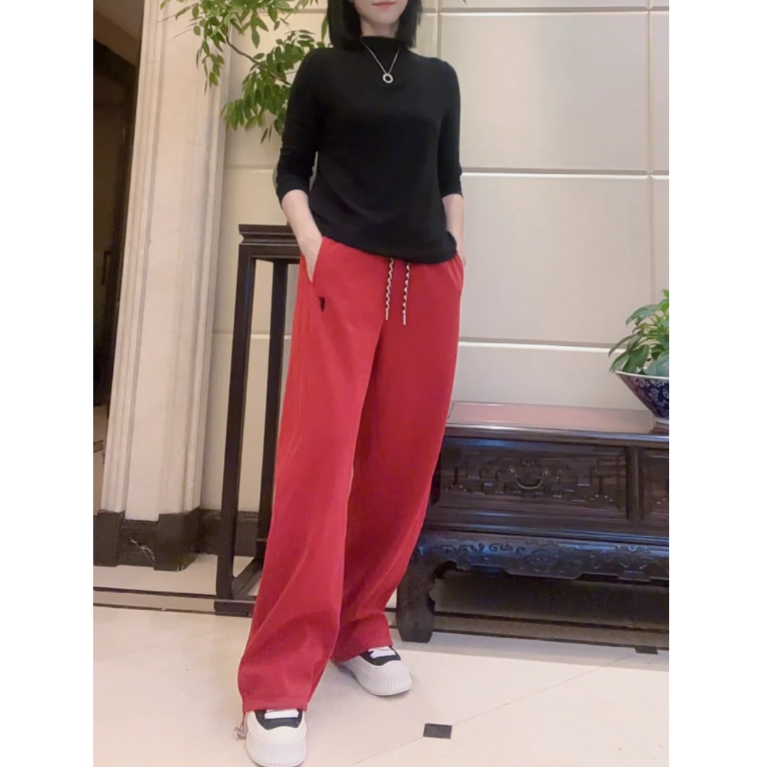 休闲裤加绒加厚爆款新款小马刺绣抽绳卫裤阔腿宽松显瘦弯刀裤6911