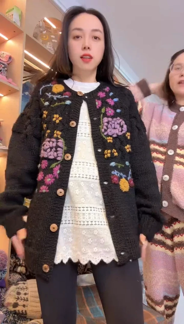 纯棉百羊毛A社刺绣提花开衫（110-150可穿）