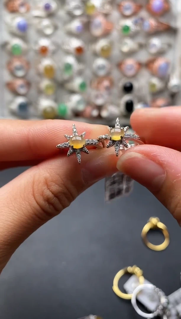 银S925镶嵌戒指翡翠44444+7