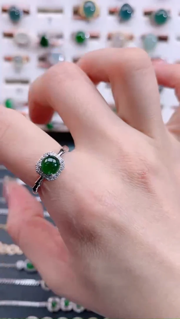 银S925镶嵌戒指翡翠天然翡翠