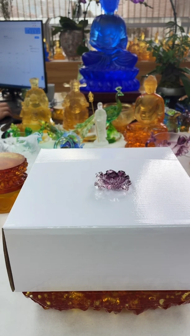 手工艺品琉璃牡丹花茶宠紫色4公分