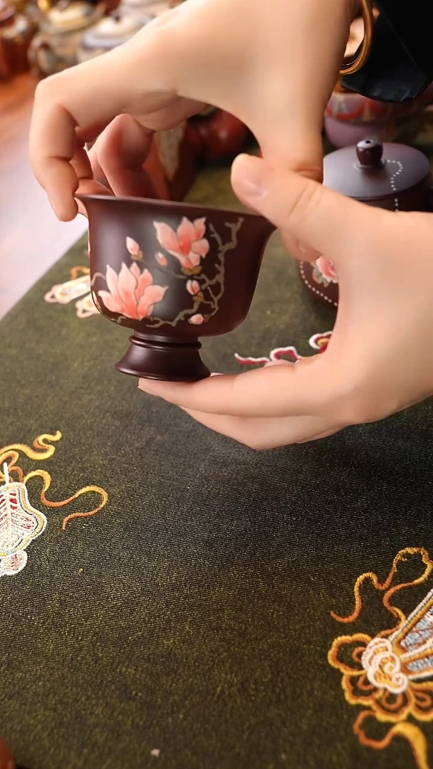 茶壶紫砂紫朱泥玉兰高足杯