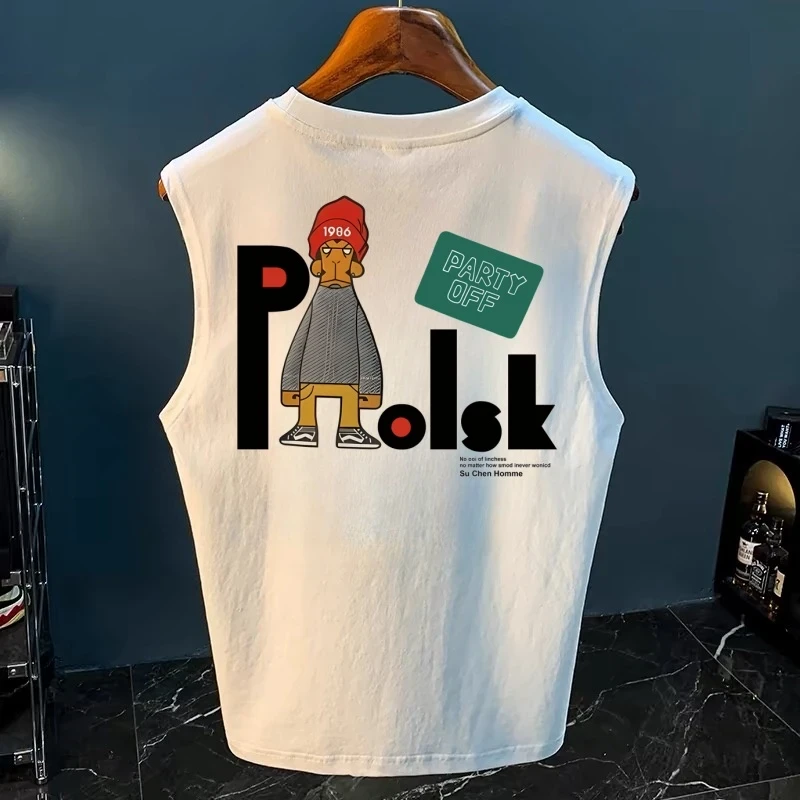 潮流休闲100%纯棉坎肩背心男个性百搭无袖T恤衫男士时尚夏季半袖