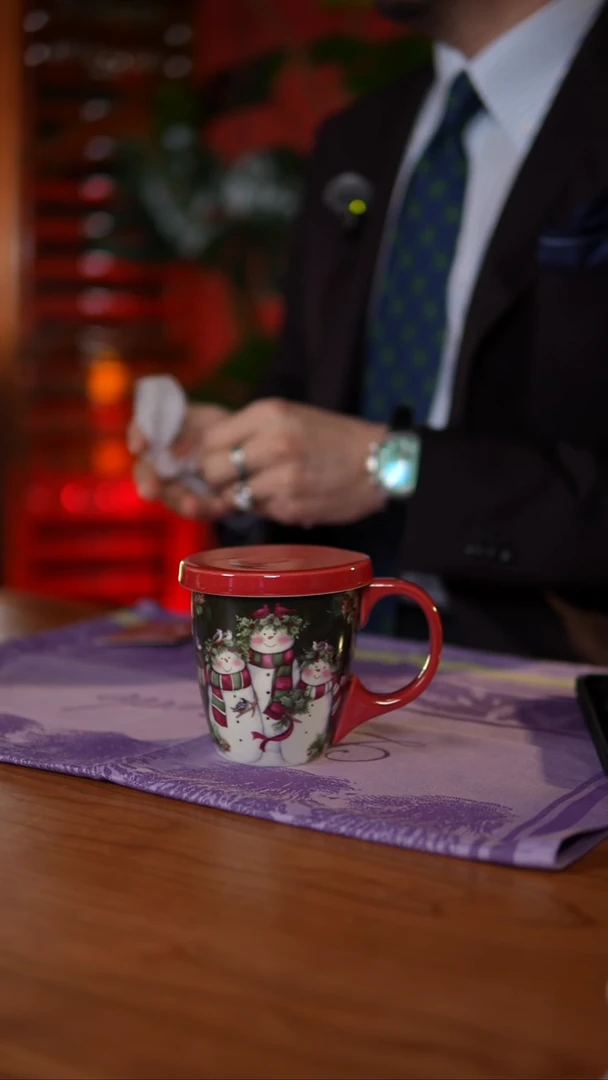 当代圣诞陶瓷盖杯带茶漏