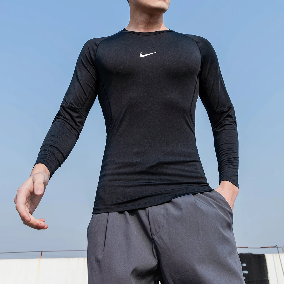 耐克正品速干跑步训练服紧身衣男装新款黑色T恤透气吸汗运动T恤