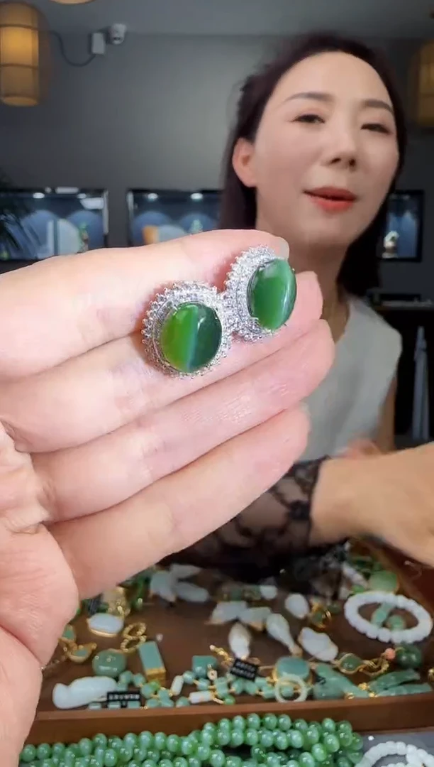 银S925镶嵌和田玉耳饰1