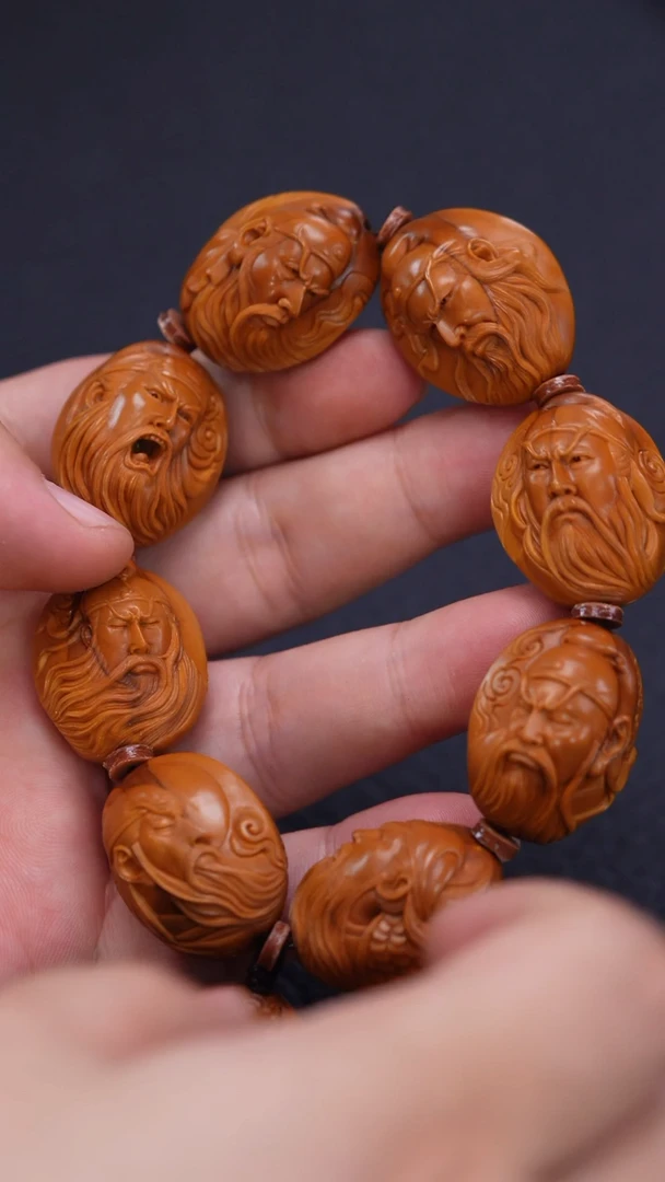 【闪购商品】橄榄核其他回血伟龙本工2.3双面浮雕将军令手串