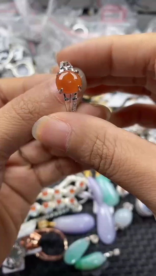 银S925镶嵌戒指翡翠999---3