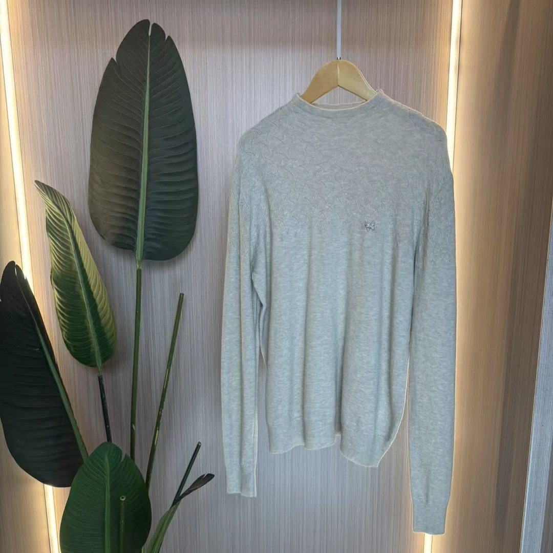 针织刺绣常规款修身型常规衫休闲毛衣百搭打底衫网红灰色141