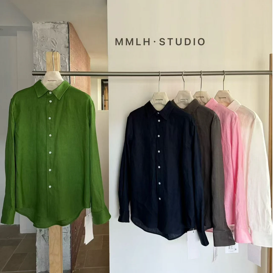 mumulinhe亚麻纯色长袖韩版显瘦宽松衬衫女款春款休闲时尚衬衣