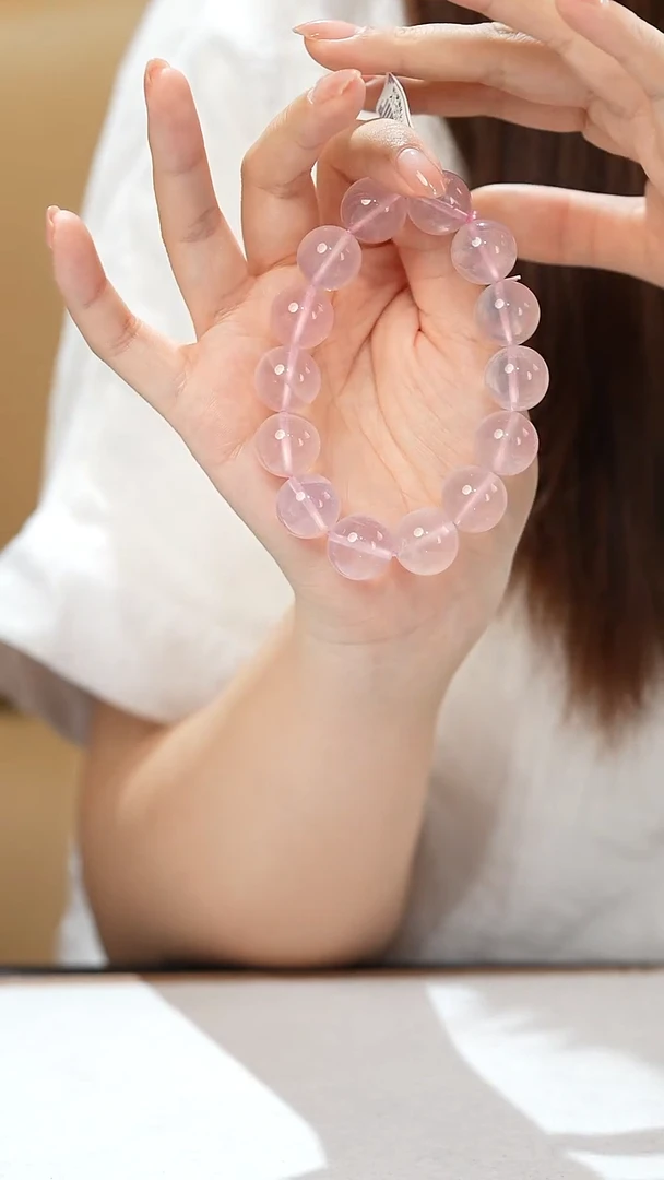 未镶嵌手链水晶粉水晶15mm