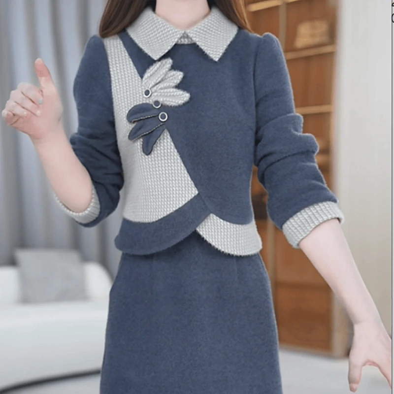 C090【连衣裙】2025冬季新款时尚优雅气质收腰显瘦减龄通勤连衣裙