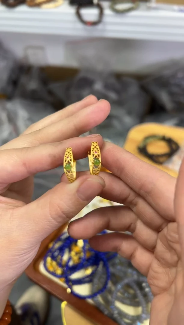【闪购商品】和田玉耳饰银S925镶嵌和田碧玉银镶嵌款耳扣[0924]
