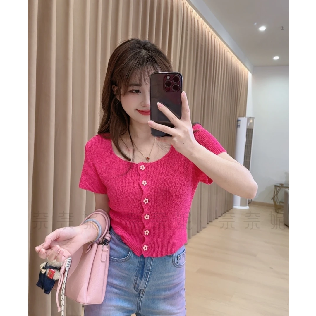 奈奈妮【蜜桃T】夏季短袖T恤2025新款显瘦短款洋气时尚气质百搭9537