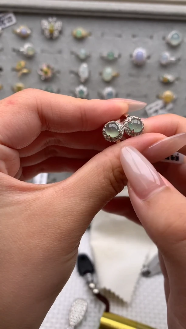 银S925镶嵌戒指翡翠耳饰6