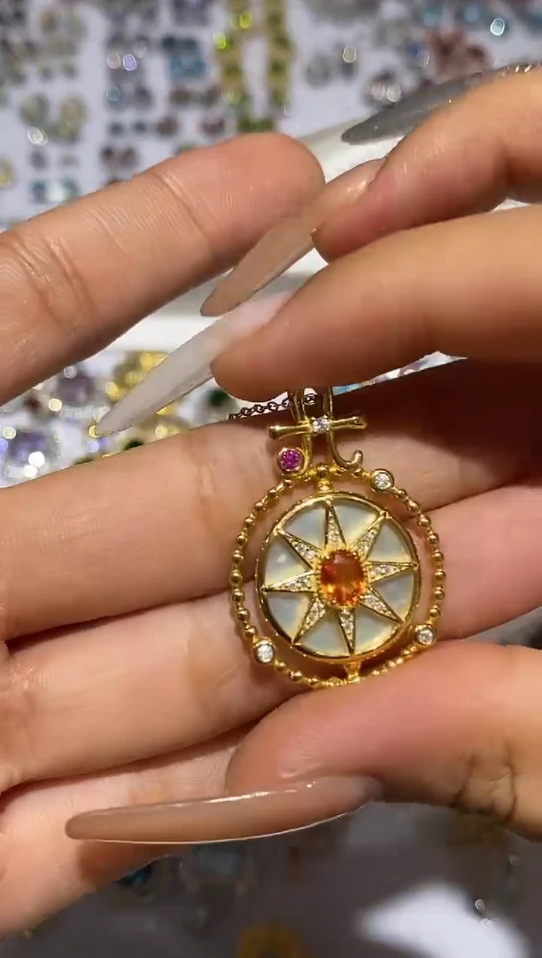 颈饰蓝宝石银S925镶嵌吊坠