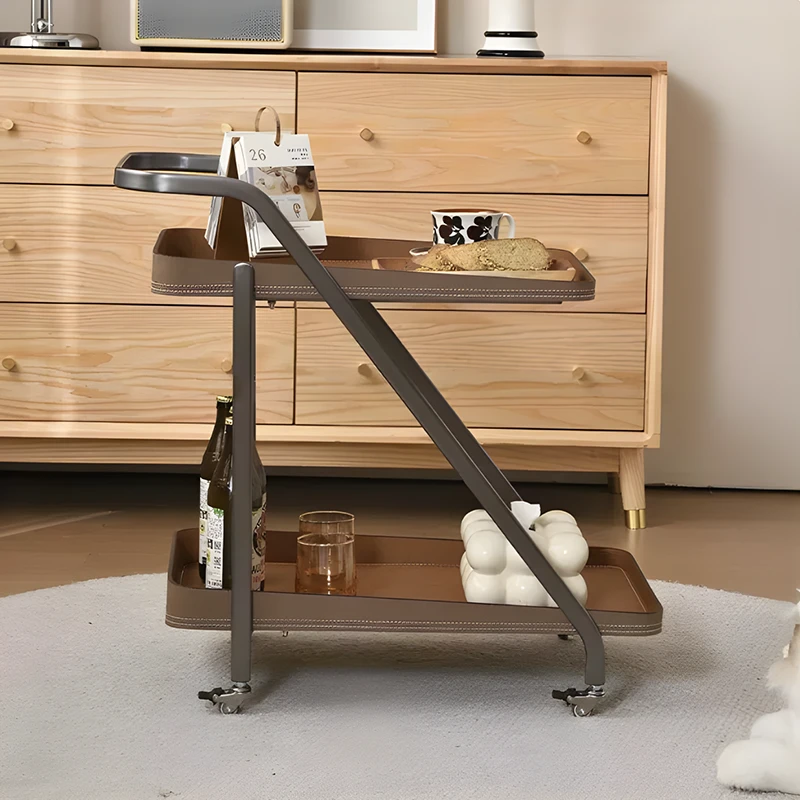 意式极简马鞍皮沙发边几轻奢高级感创意可移动小推车客厅置物架