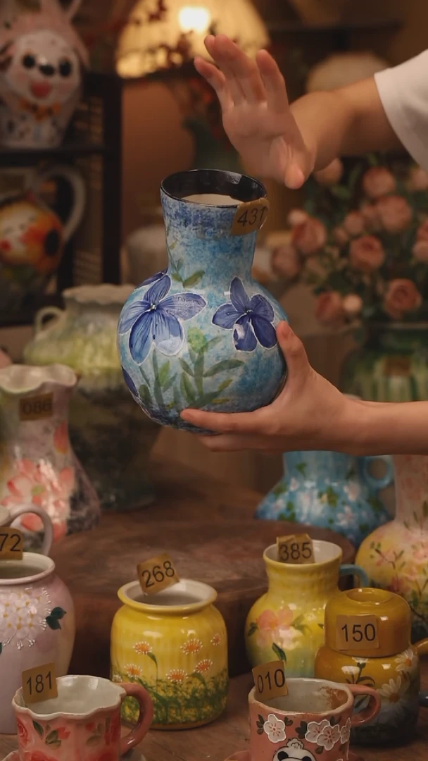 陶瓷431景德镇设计师手作花器摆件侘寂风