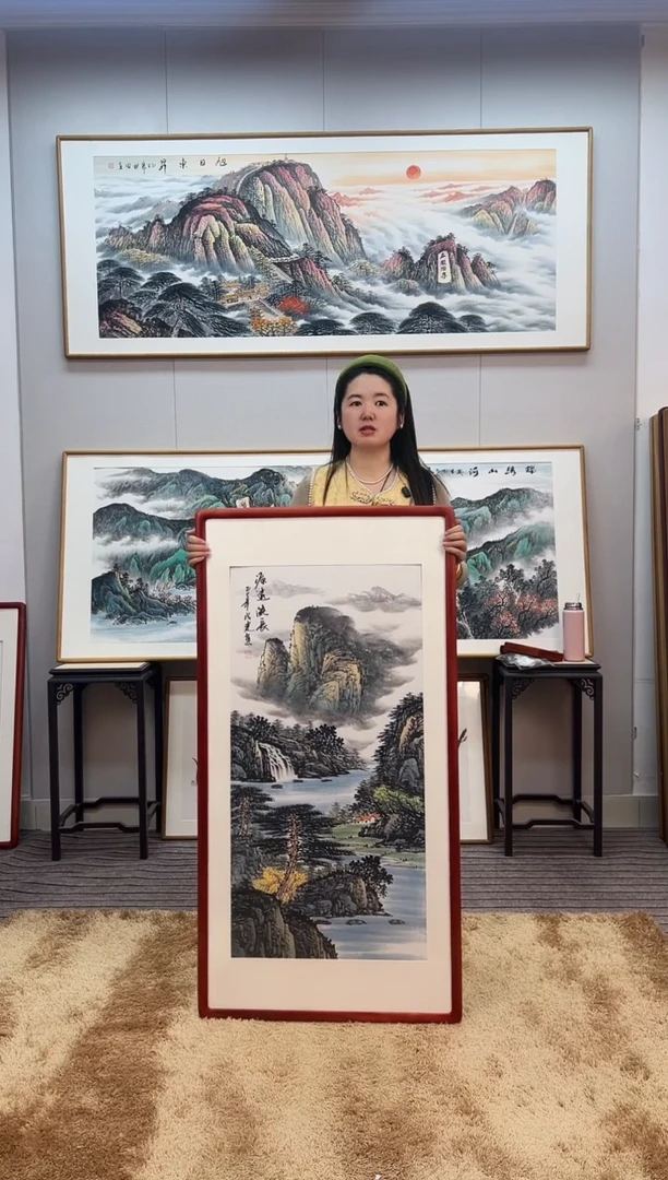 国画手绘山水123*63尺寸