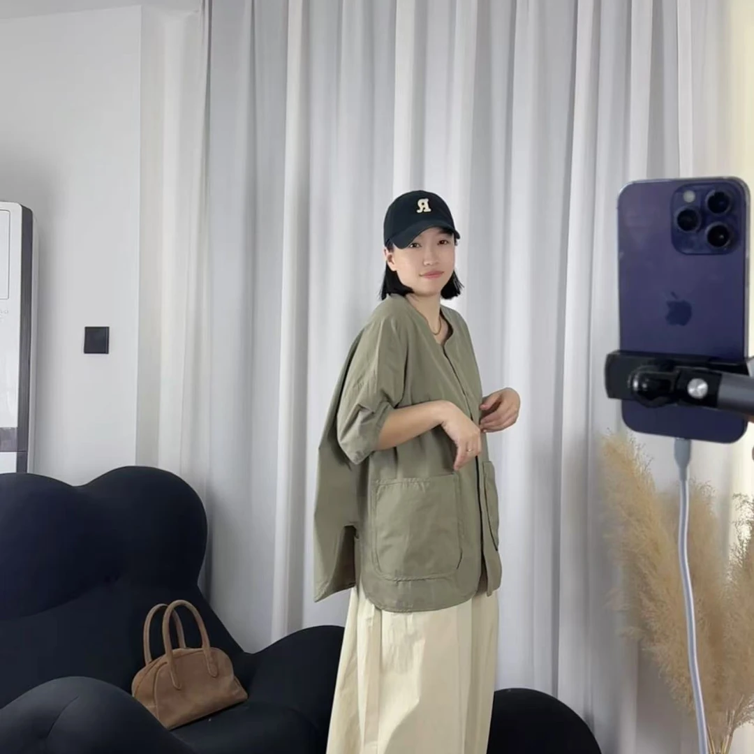2025夏季新款欧洲站宽松大版U型开叉宽松半袖女