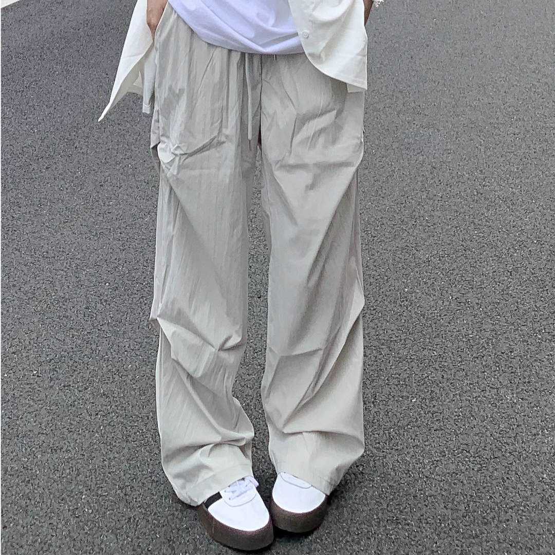 春秋季百搭休闲户外运动长裤男宽松纯色抽绳潮流直筒拖地阔腿裤子